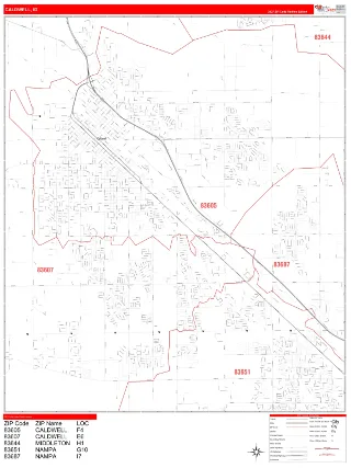 Caldwell, ID RedLine style ZIP Code wall map
