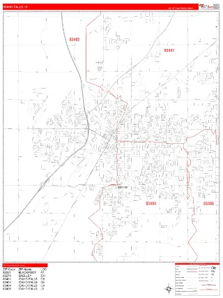 Idaho Falls, ID RedLine style ZIP Code wall map
