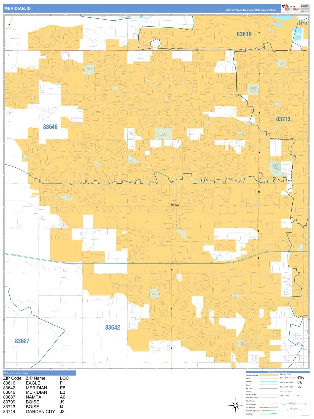 Meridian, ID ZIP Code Wall Map, Business Reference style