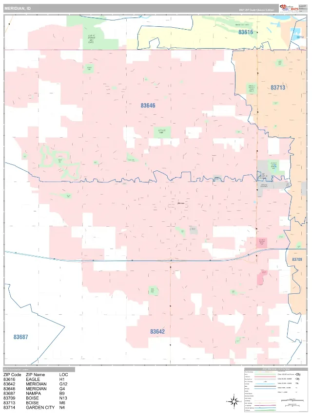 Meridian, ID ZIP Code Wall Map, Classic style