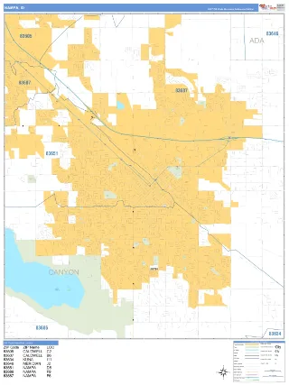 Nampa, ID Business Reference style ZIP Code wall map
