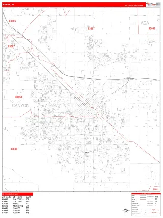 Nampa, ID RedLine style ZIP Code wall map
