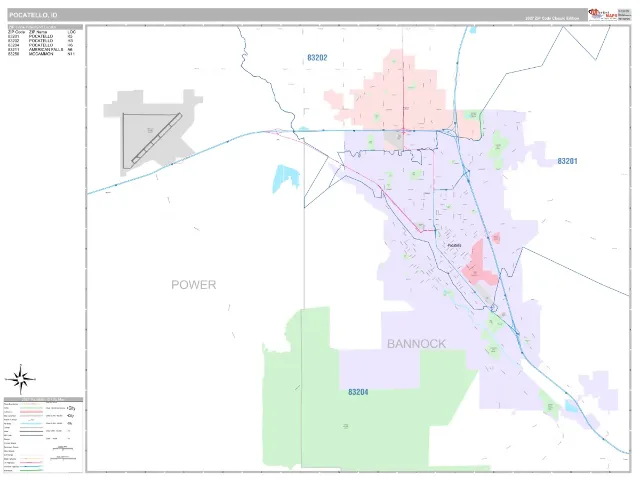 Pocatello, ID ZIP Code Wall Map, Classic style