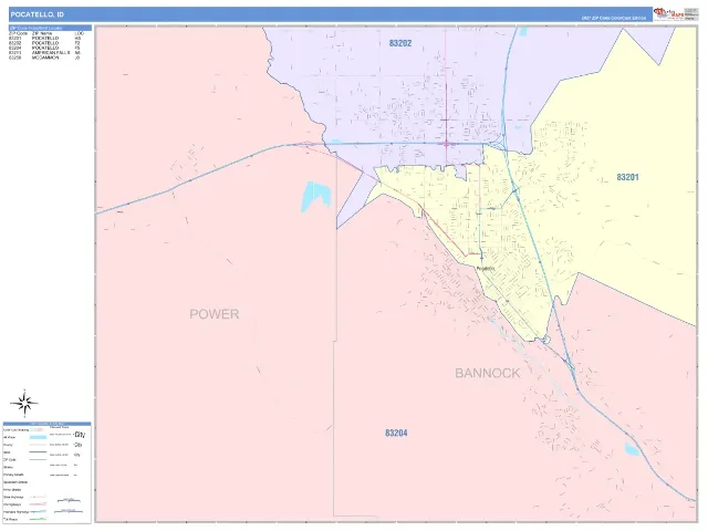 Pocatello, ID ZIP Code Wall Map, ColorCast style