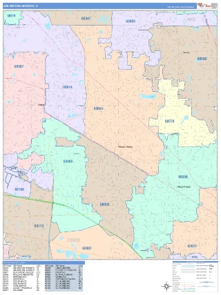 Arlington Heights, IL ColorCast style ZIP Code wall map