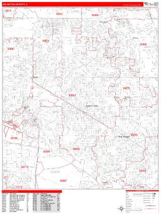 Arlington Heights, IL RedLine style ZIP Code wall map