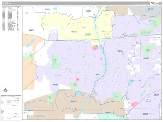 Aurora, IL Classic style ZIP Code wall map