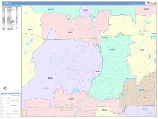 Aurora, IL ColorCast style ZIP Code wall map
