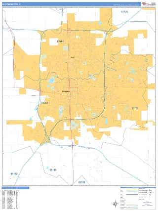 Bloomington, IL Business Reference style ZIP Code wall map