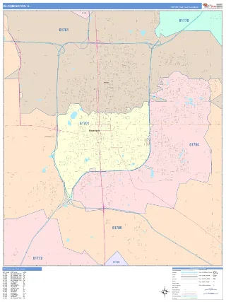 Bloomington, IL ColorCast style ZIP Code wall map