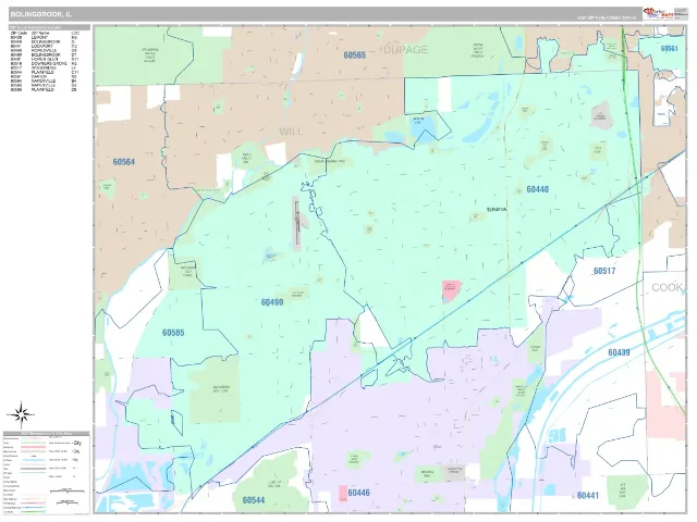 Bolingbrook, IL ZIP Code Wall Map, Classic style
