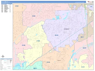 Bolingbrook, IL ColorCast style ZIP Code wall map