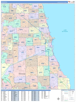 Chicago, IL ColorCast style ZIP Code wall map