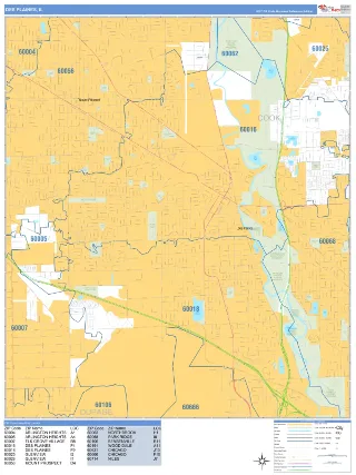 Des Plaines, IL Business Reference style ZIP Code wall map