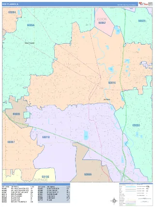 Des Plaines, IL ColorCast style ZIP Code wall map