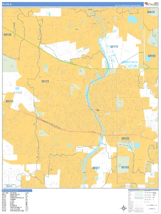 Elgin, IL Business Reference style ZIP Code wall map