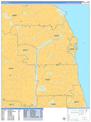 Evanston, IL Business Reference style ZIP Code wall map