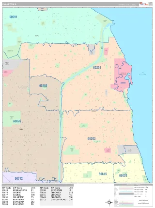Evanston, IL Classic style ZIP Code wall map