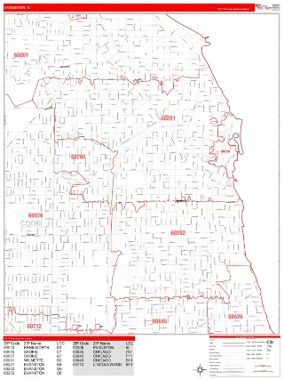 Evanston, IL RedLine style ZIP Code wall map