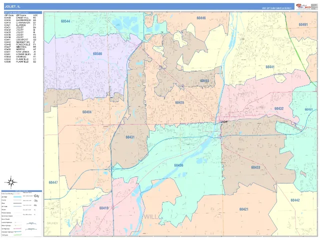 Joliet, IL ZIP Code Wall Map, ColorCast style