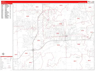 Joliet, IL RedLine style ZIP Code wall map