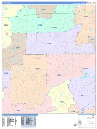 Naperville, IL ColorCast style ZIP Code wall map