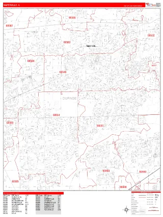 Naperville, IL RedLine style ZIP Code wall map