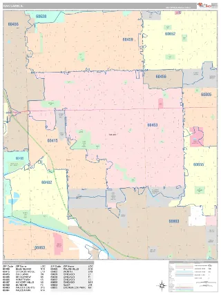 Oak Lawn, IL Classic style ZIP Code wall map