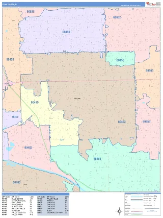 Oak Lawn, IL ColorCast style ZIP Code wall map