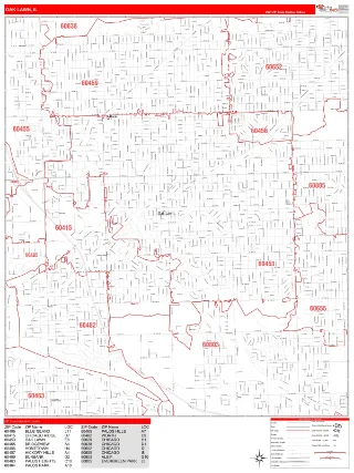 Oak Lawn, IL RedLine style ZIP Code wall map