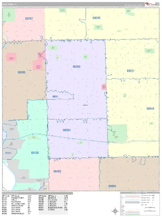 Oak Park, IL Classic style ZIP Code wall map