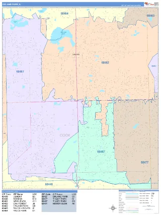 Orland Park, IL ColorCast style ZIP Code wall map