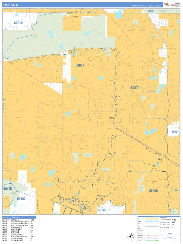 Palatine, IL ZIP Code Wall Map, Business Reference style
