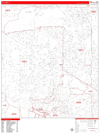 Palatine, IL RedLine style ZIP Code wall map