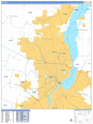 Peoria, IL Business Reference style ZIP Code wall map