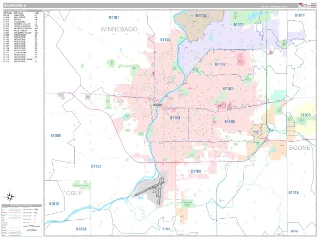 Rockford, IL Classic style ZIP Code wall map