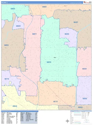 Skokie, IL ColorCast style ZIP Code wall map