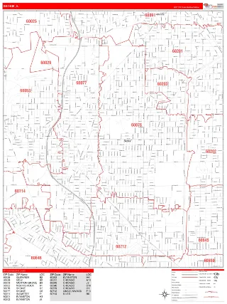 Skokie, IL RedLine style ZIP Code wall map