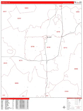 Springfield, IL RedLine style ZIP Code wall map