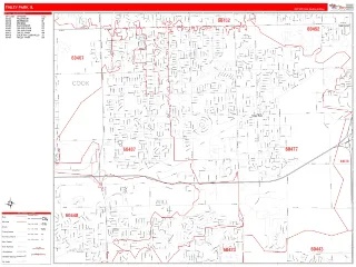 Tinley Park, IL RedLine style ZIP Code wall map