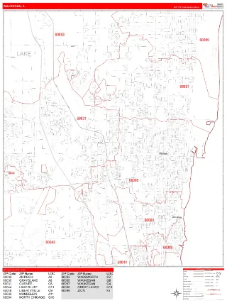 Waukegan, IL RedLine style ZIP Code wall map