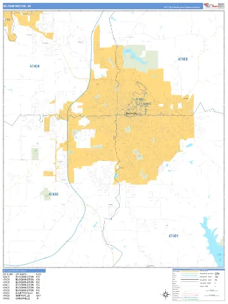 Bloomington, IN Business Reference style ZIP Code wall map