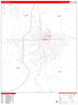 Bloomington, IN RedLine style ZIP Code wall map