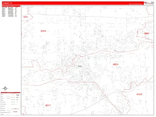 Elkhart, IN RedLine style ZIP Code wall map