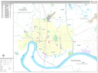 Evansville, IN Classic style ZIP Code wall map