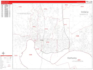Evansville, IN RedLine style ZIP Code wall map