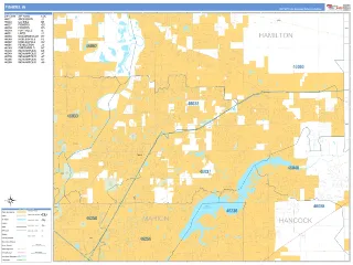 Fishers, IN Business Reference style ZIP Code wall map