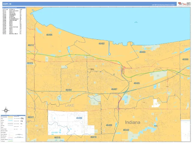 Gary, IN ZIP Code Wall Map, Business Reference style