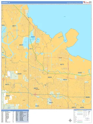 Hammond, IN Business Reference style ZIP Code wall map