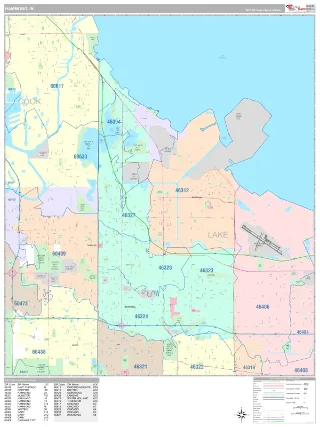 Hammond, IN Classic style ZIP Code wall map
